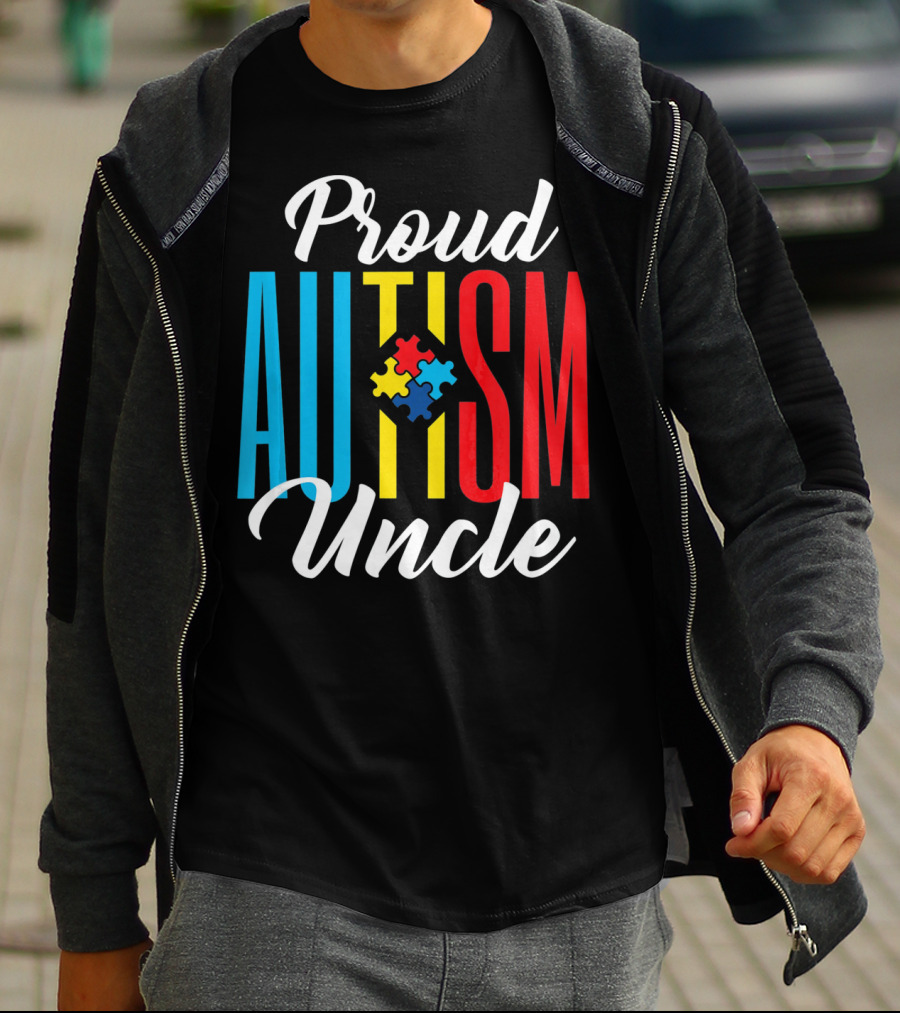 Proud Autism Uncle Puzzle Piece Awareness Support T-Shirt