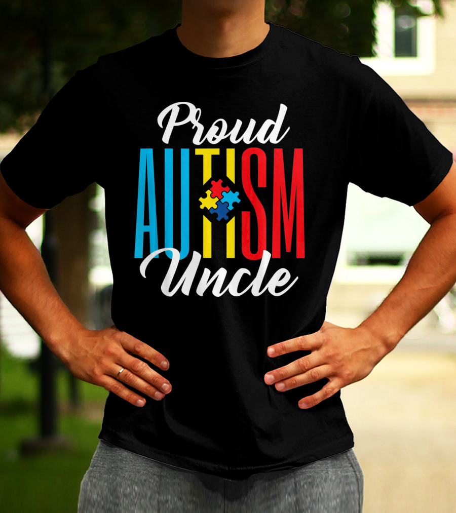 Proud Autism Uncle Puzzle Piece Awareness Support T-Shirt