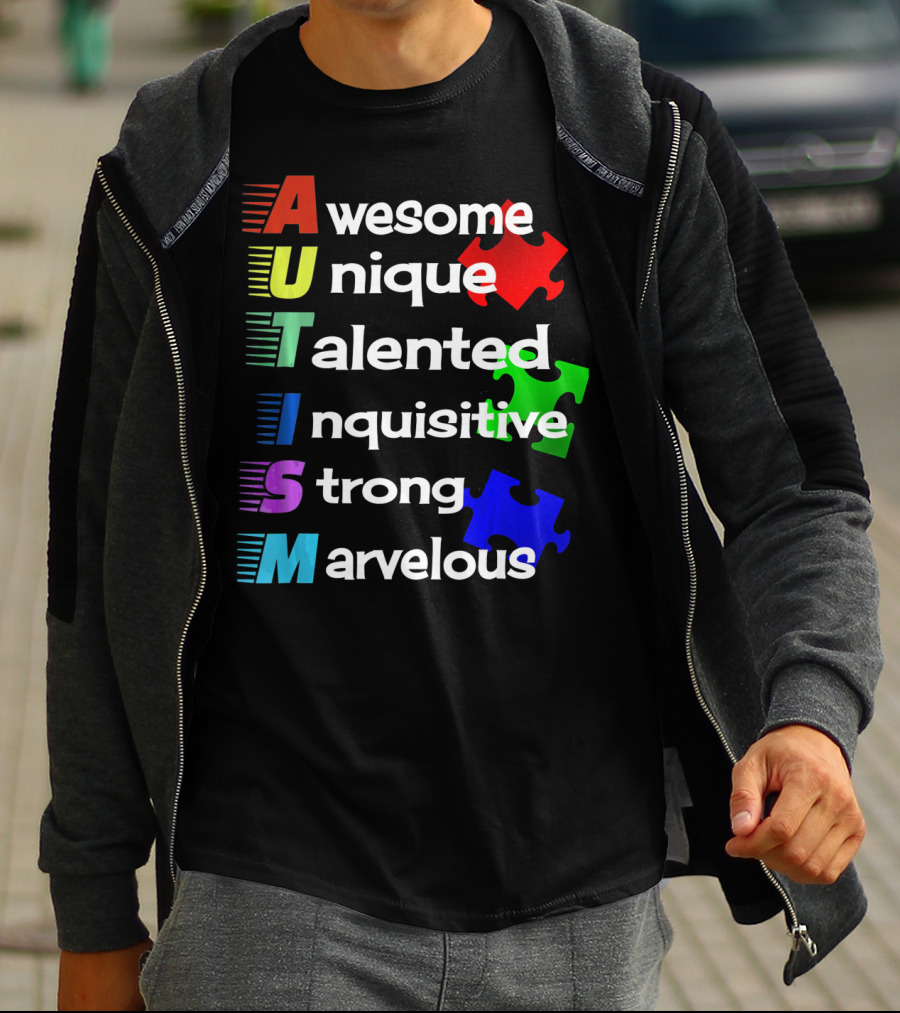 Autism Awesome Unique Talented Inquisitive Strong Marvelous Awareness Month T-Shirt