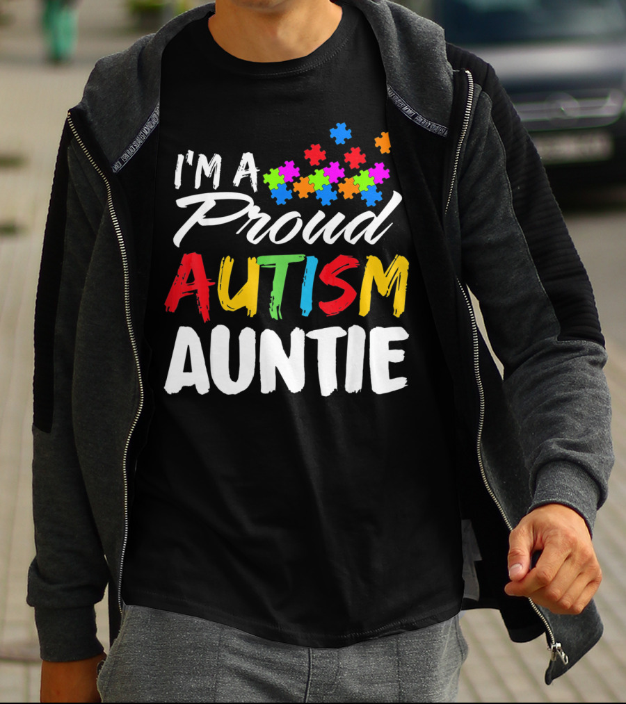 I'm A Proud Autism Auntie Puzzle Piece Colors T-Shirt