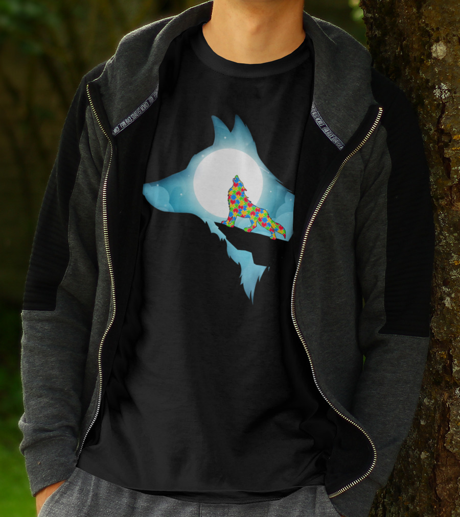 Wolf Wolf Autism Autism Awar Puzzle Wolf Moon T-Shirt