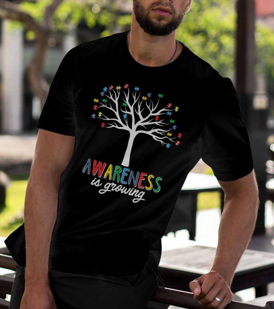 Awareness Is Growing Tree With Colorful Puzzle Pieces T-Shirt