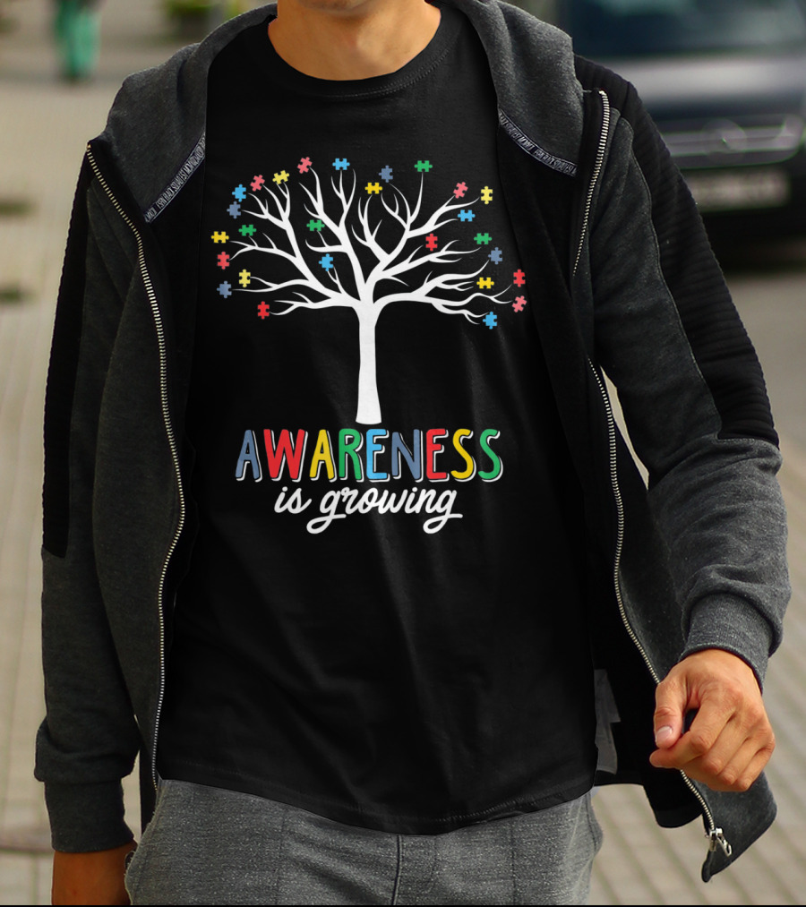 Awareness Is Growing Tree With Colorful Puzzle Pieces T-Shirt