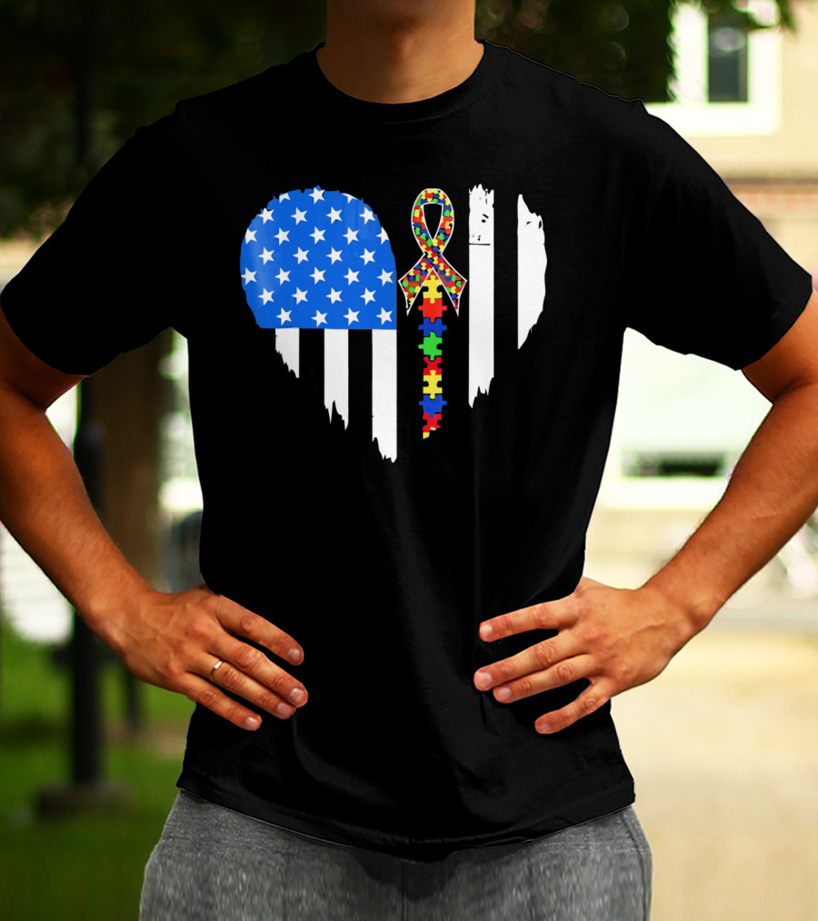 Autism Awareness Heart Shaped Flag With Puzzle Ribbon Be A Better Life T-Shirt