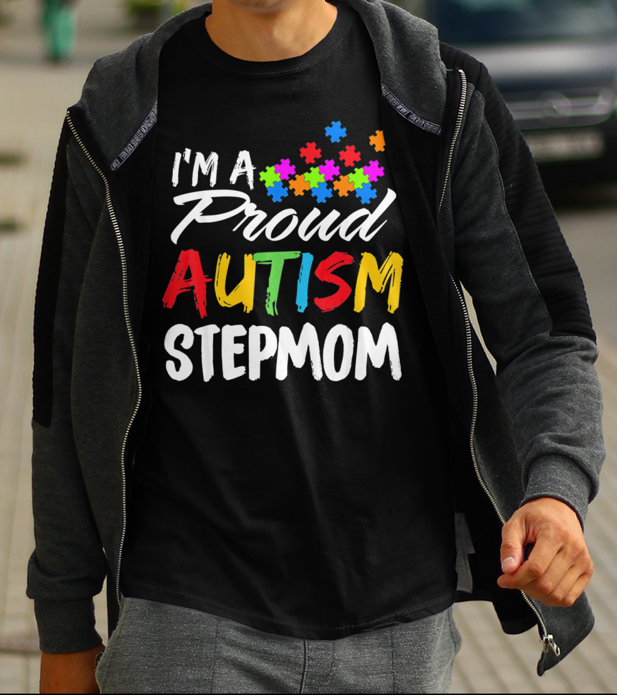 I'm A Proud Autism Stepmom Colorful Puzzle Pieces T-Shirt