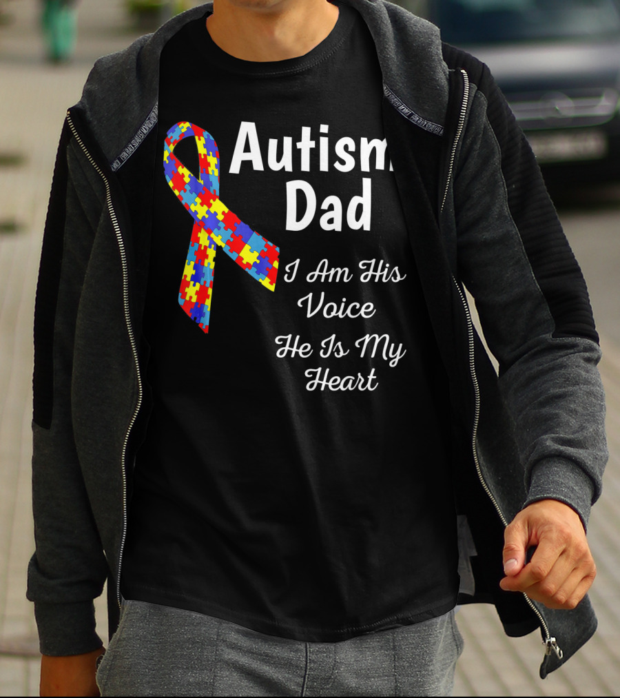 Autism Dad I Am His Voice He Is My Heart Puzzle T-Shirt