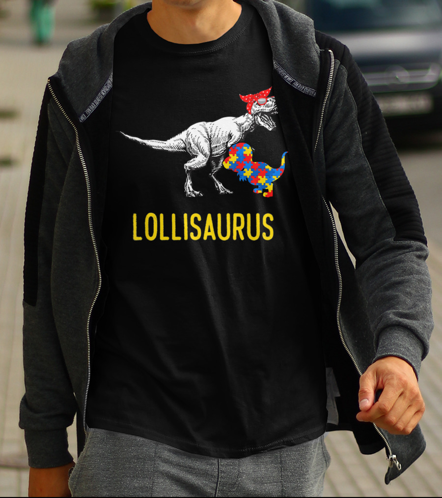 Lollisaurus Dinosaur Puzzle Autism Awareness T-Shirt