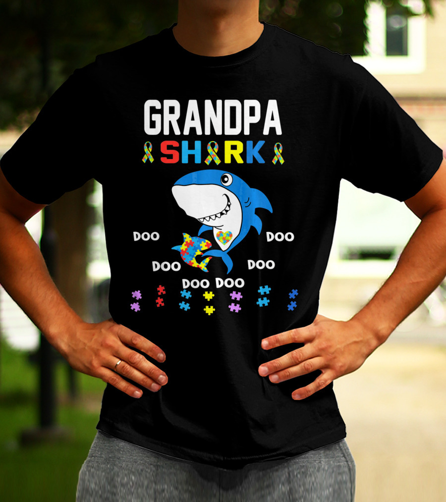 Grandpa Shark Autism Awareness Doo Doo Doo Puzzle T-Shirt