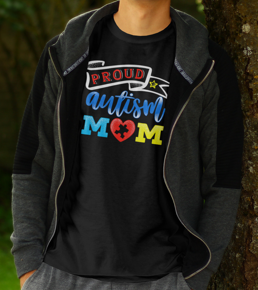 Proud Autism Mom Heart Puzzle Awareness T-Shirt