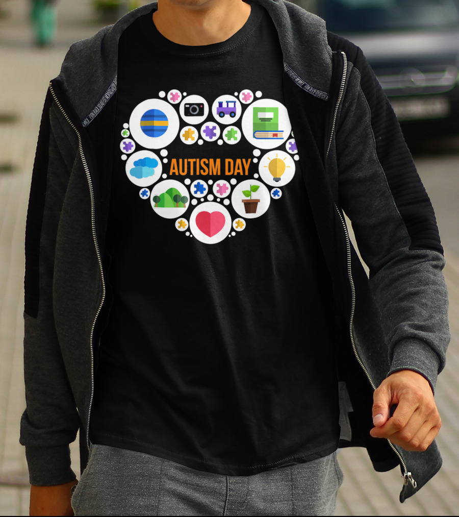 Autism Day Heart Icons Puzzle Pieces Awareness T-Shirt