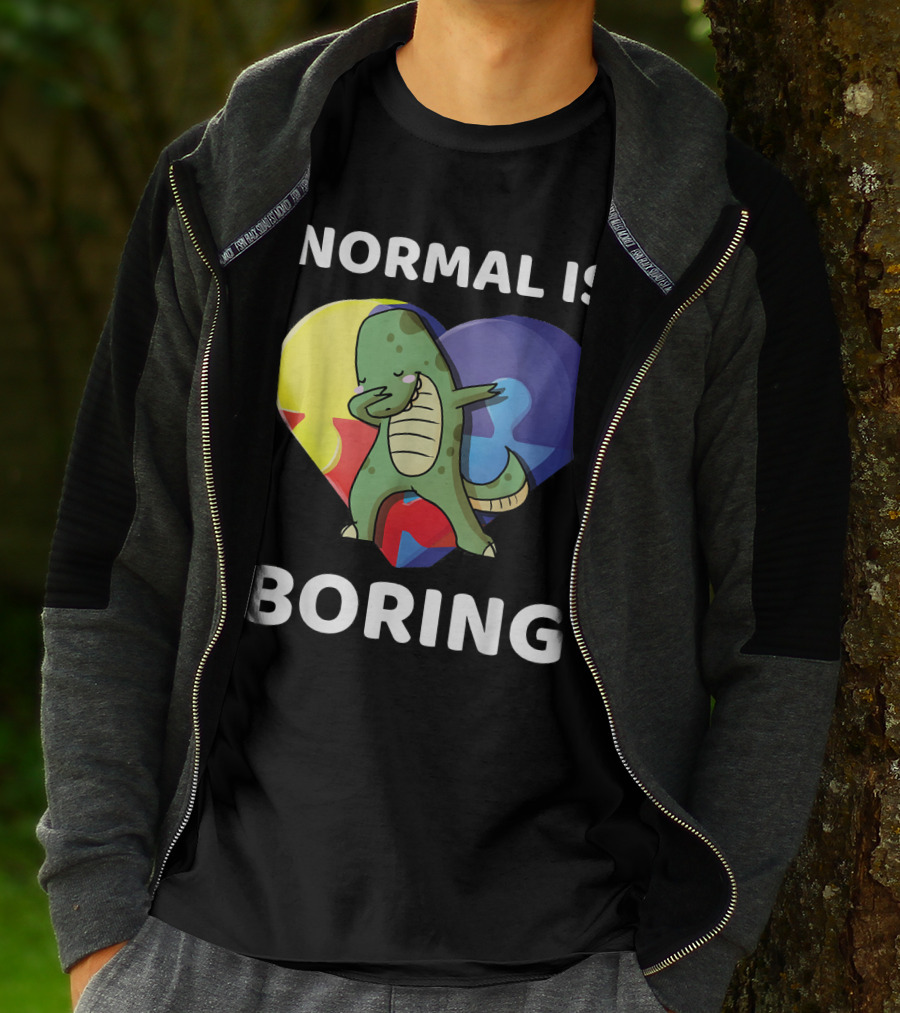 Normal Is Boring Dinosaur Heart Puzzle Autism Awareness T-Shirt