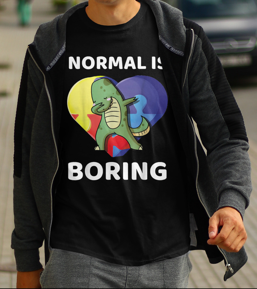 Normal Is Boring Dinosaur Heart Puzzle Autism Awareness T-Shirt