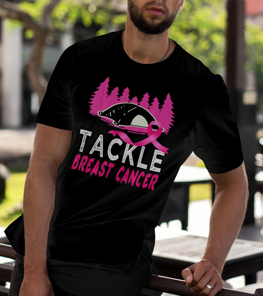 Tackle Breast Cancer Pink Ribbon Football Awareness T-Shirt