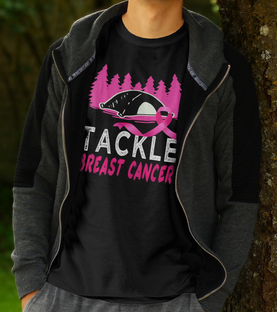 Tackle Breast Cancer Pink Ribbon Football Awareness T-Shirt