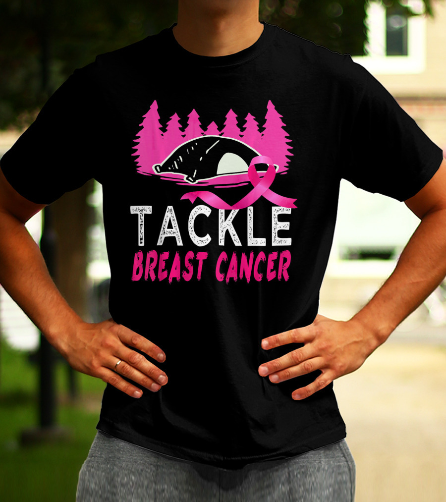Tackle Breast Cancer Pink Ribbon Football Awareness T-Shirt