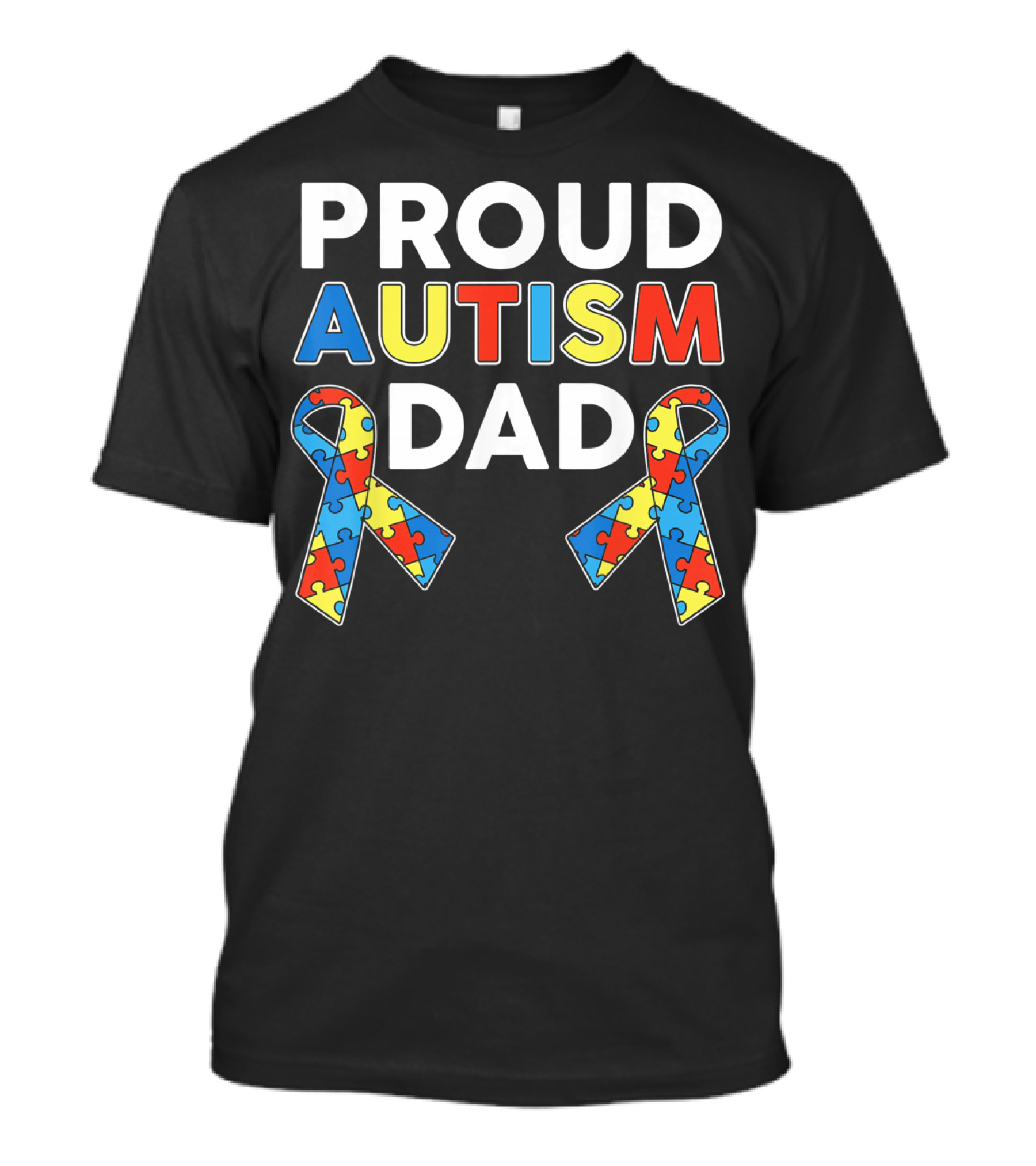 Proud Autism Dad Awareness Ribbon Puzzle T-Shirt