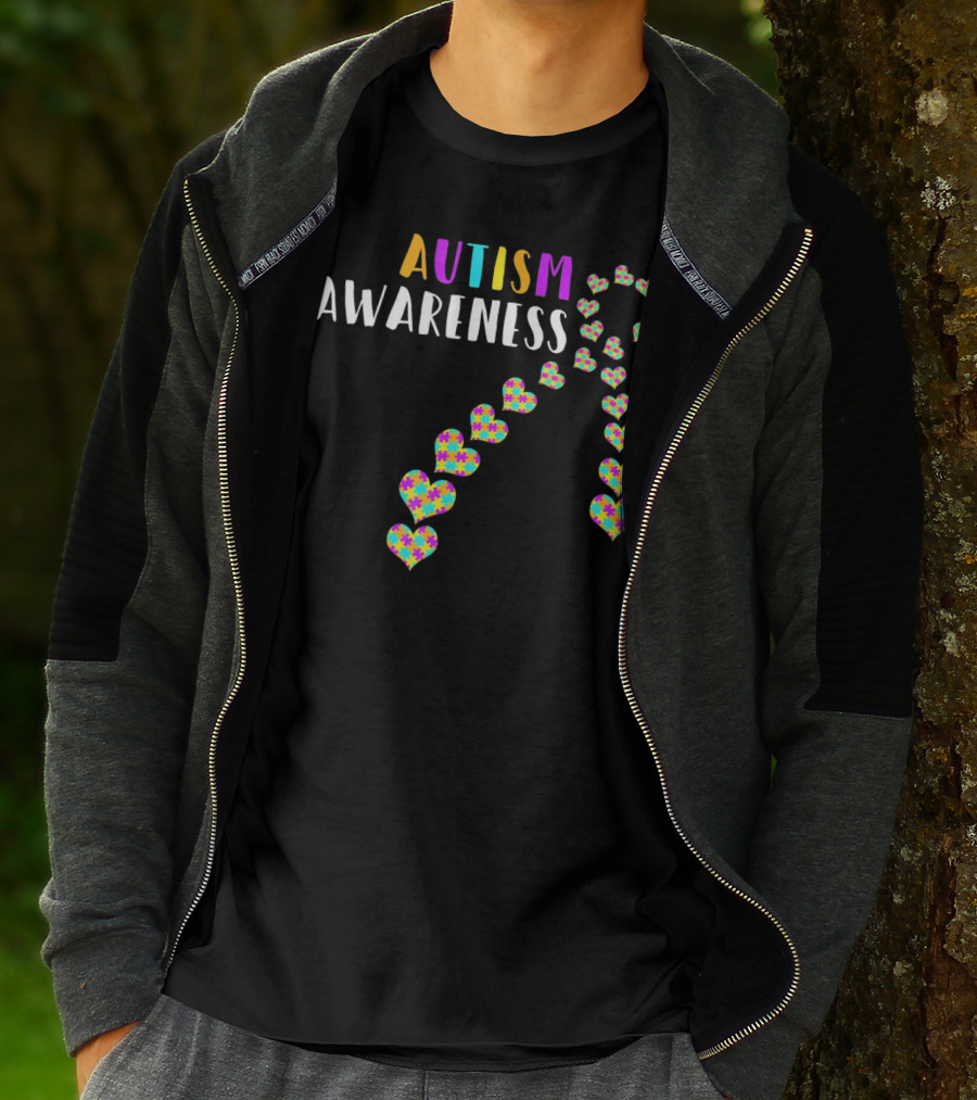 Autism Awareness Ribbon With Heart Puzzle T-Shirt