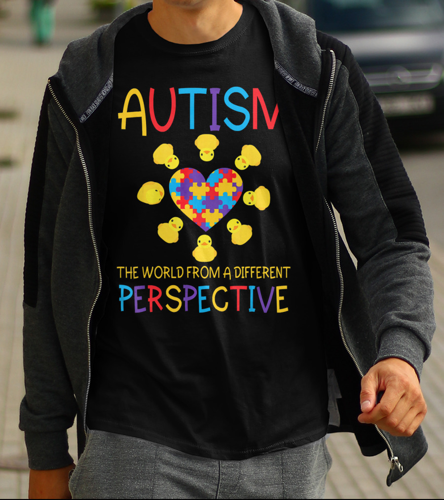 AUTISM The World From A Different Perspective Puzzle Heart And Ducks T-Shirt