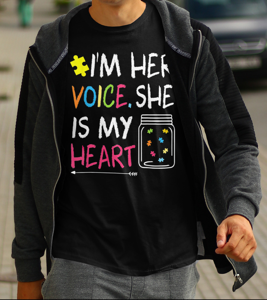 I'm Her Voice She Is My Heart Autism Puzzle Jar T-Shirt