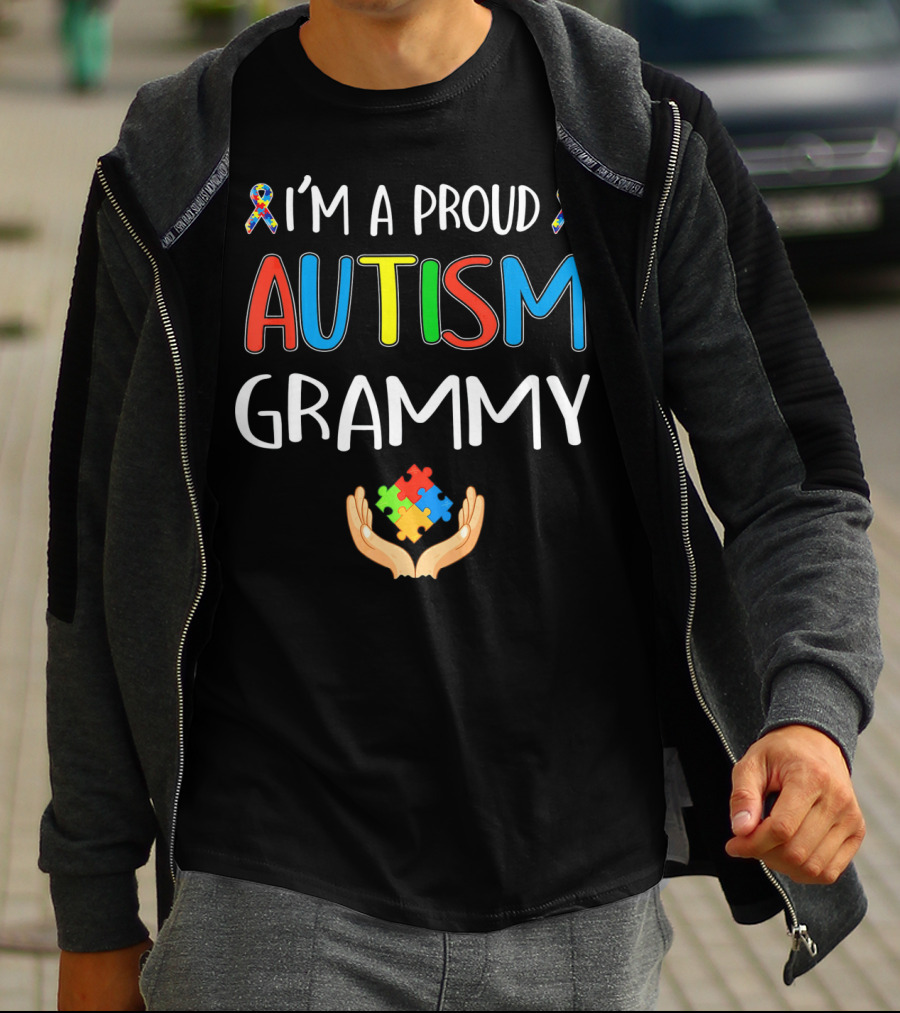 I'm A Proud Autism Grammy Awareness Puzzle Ribbon Hand T-Shirt