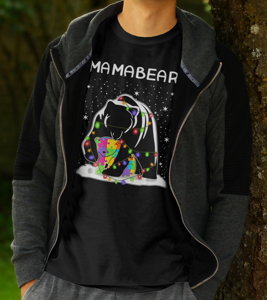 Mamabear Autism Awareness Puzzle Lights T-Shirt