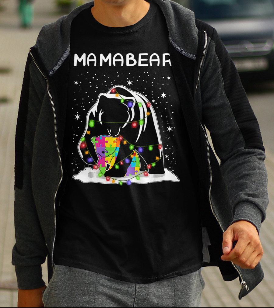 Mamabear Autism Awareness Puzzle Lights T-Shirt