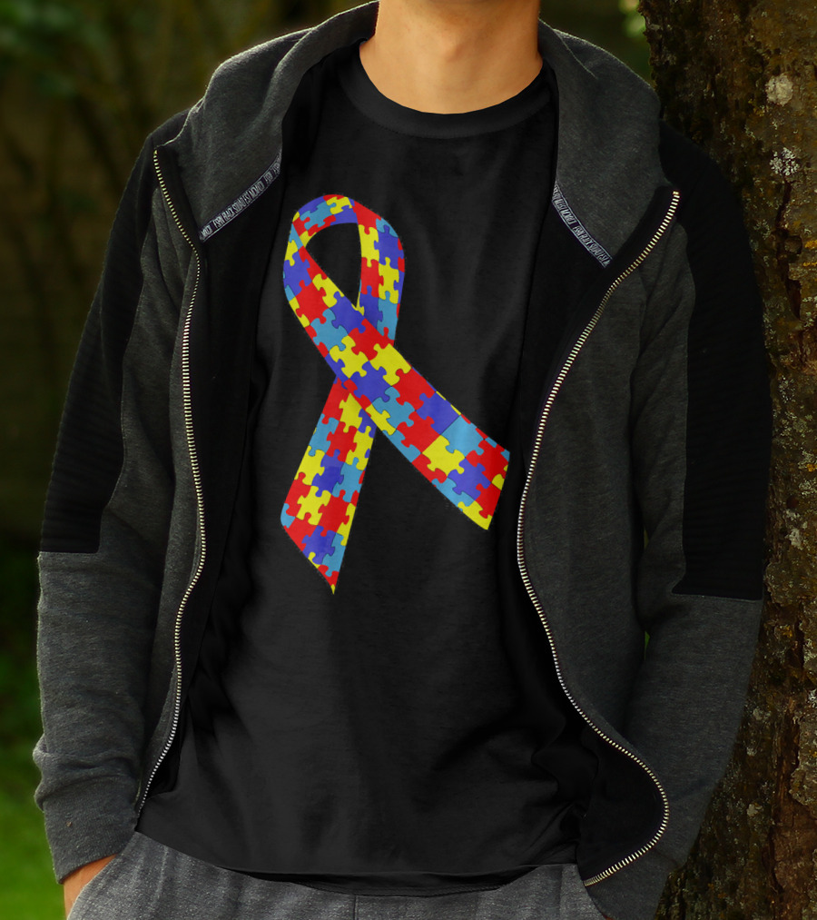 Autism Awareness Puzzle Piece Ribbon Multicolor T-Shirt