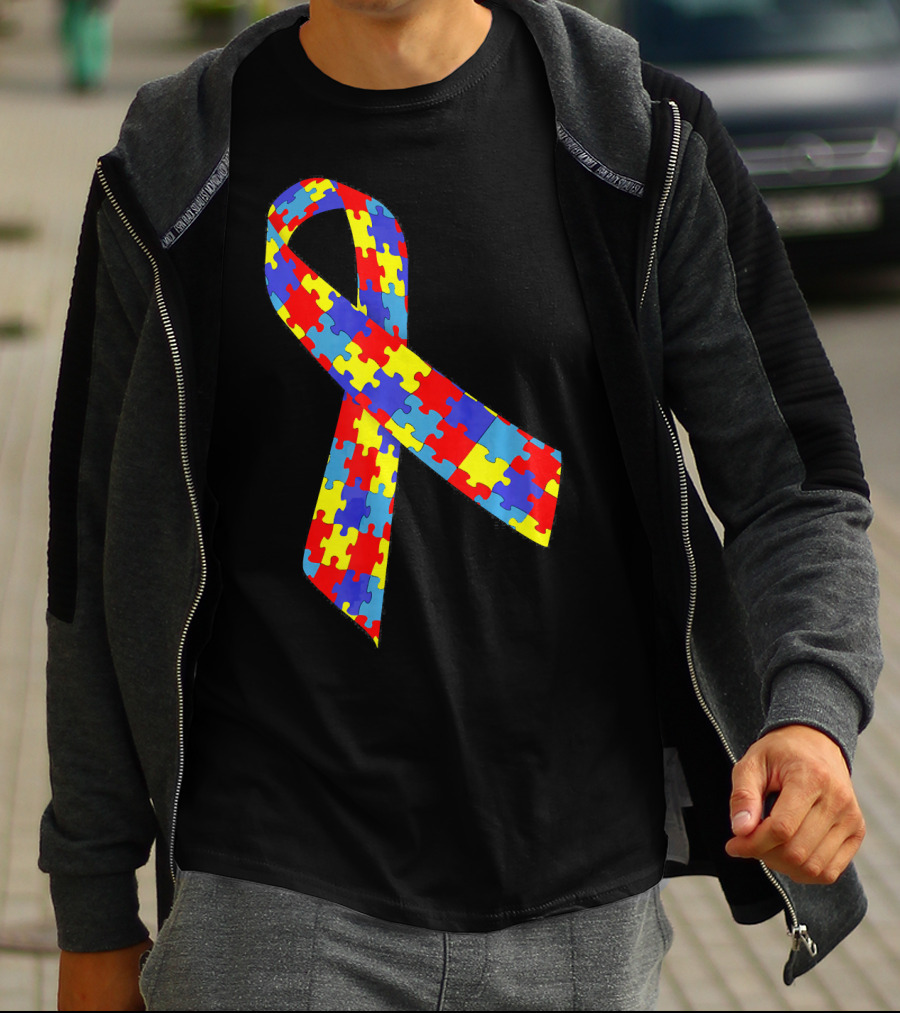 Autism Awareness Puzzle Piece Ribbon Multicolor T-Shirt