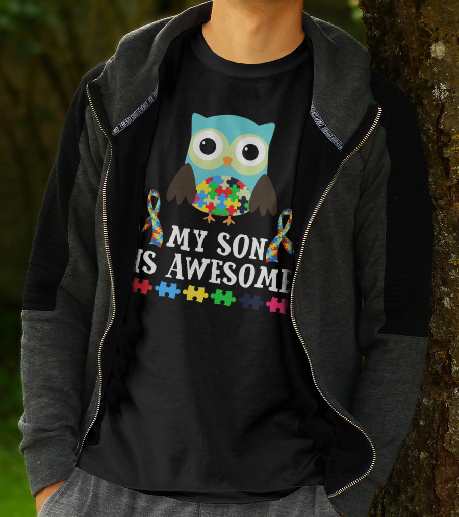 My Son Is Awesome Autism Awareness Puzzle Owl T-Shirt