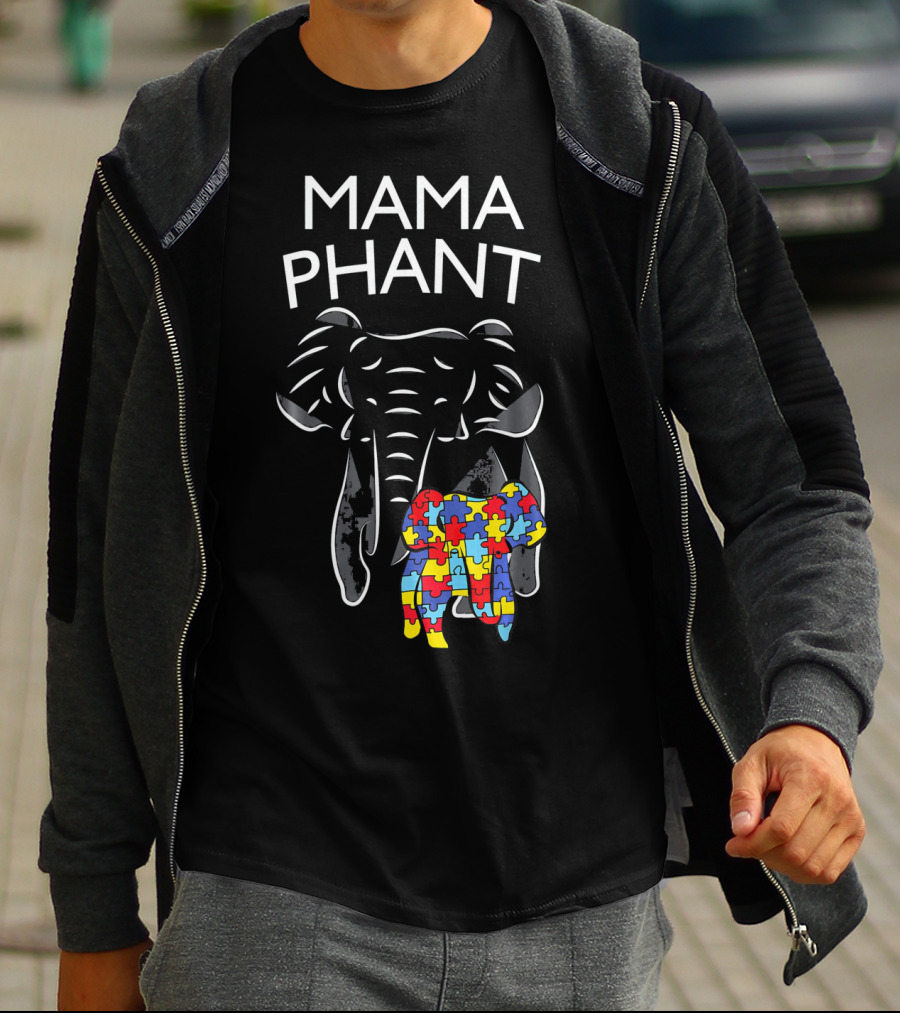 Mama Phant Autism Awareness Puzzle Elephant T-Shirt