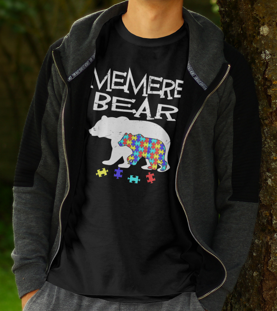 Memere Bear Autism Awareness Puzzle Pieces T-Shirt