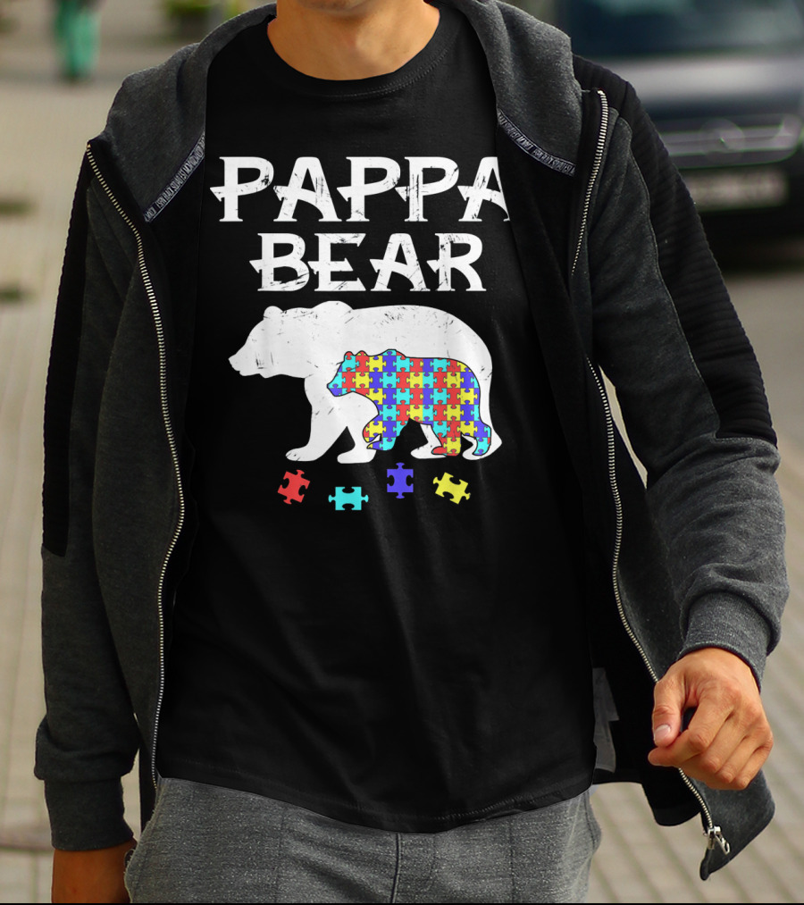 Pappa Bear Autism Awareness Puzzle Bear T-Shirt