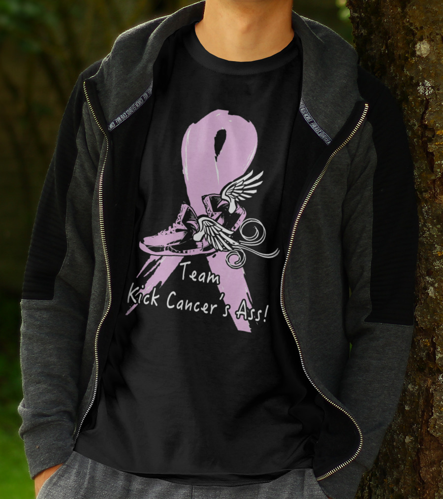 Team Kick Cancer's Ass Ribbon With Winged Sneakers T-Shirt