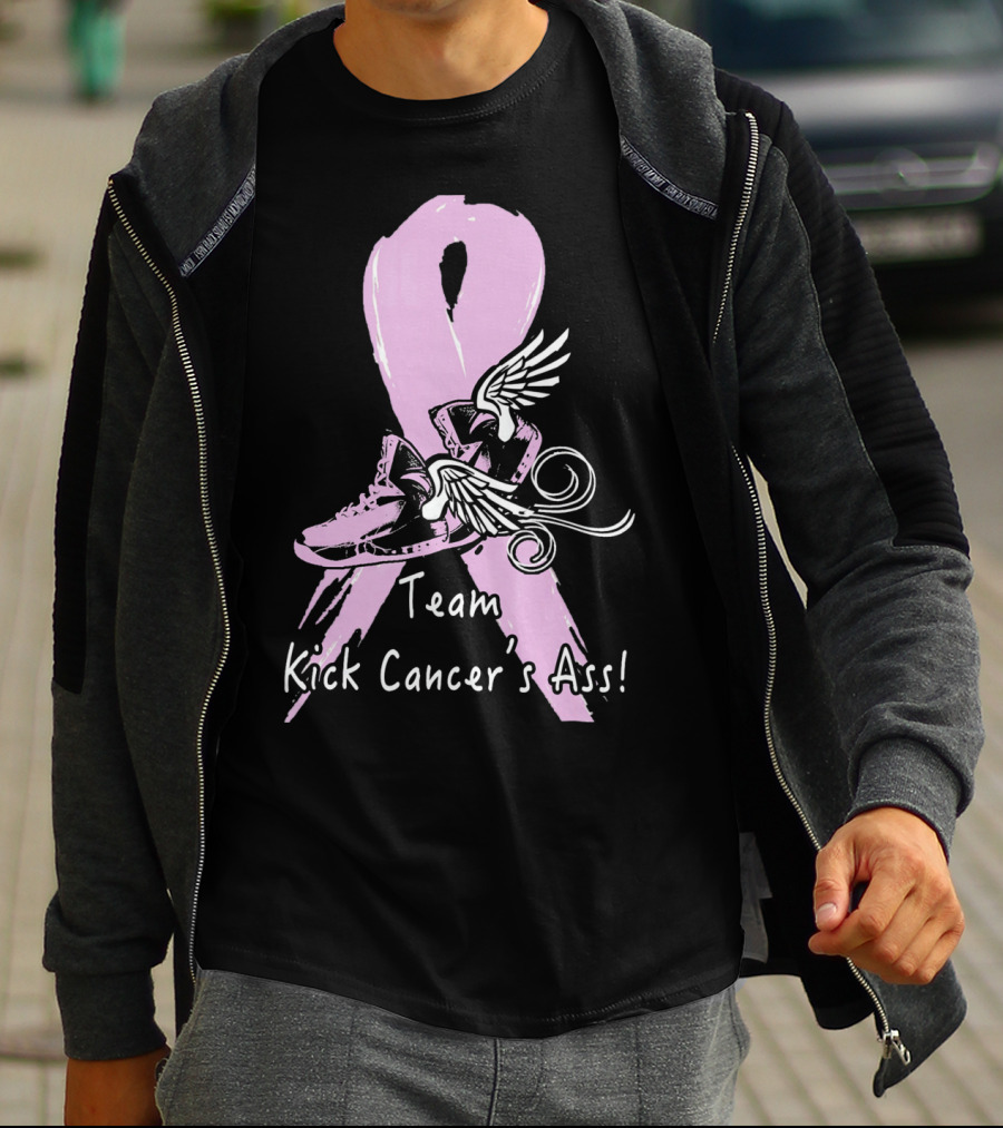 Team Kick Cancer's Ass Ribbon With Winged Sneakers T-Shirt
