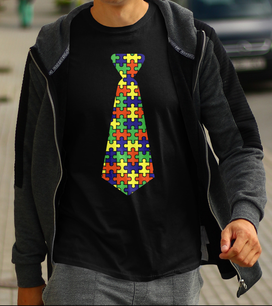 Autism Awareness Puzzle Pattern Neck Tie Support T-Shirt