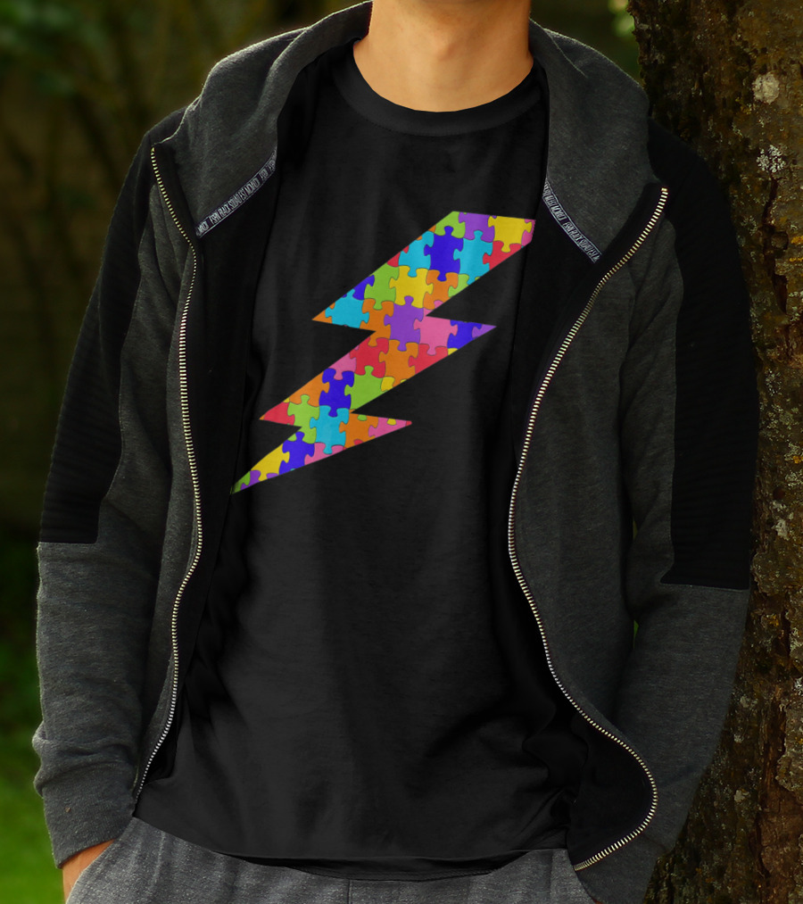 Lightning Bolt Puzzle Piece Autism Awareness Superhero T-Shirt