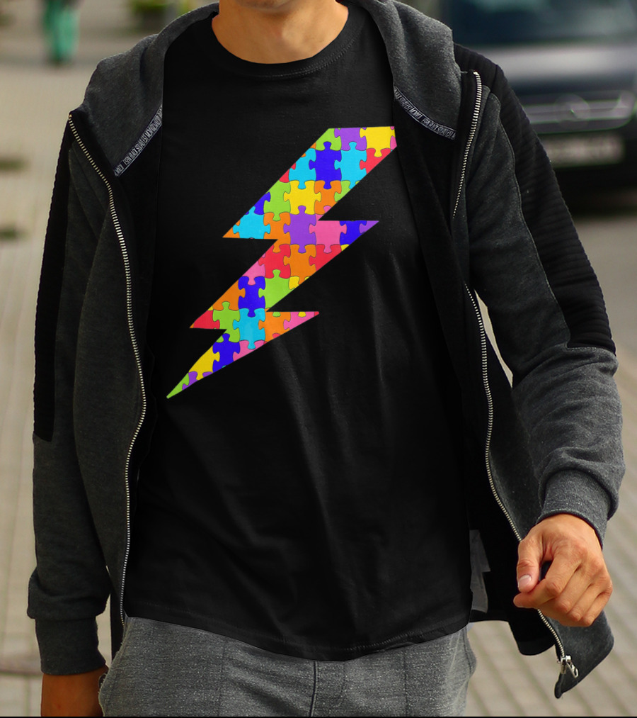 Lightning Bolt Puzzle Piece Autism Awareness Superhero T-Shirt