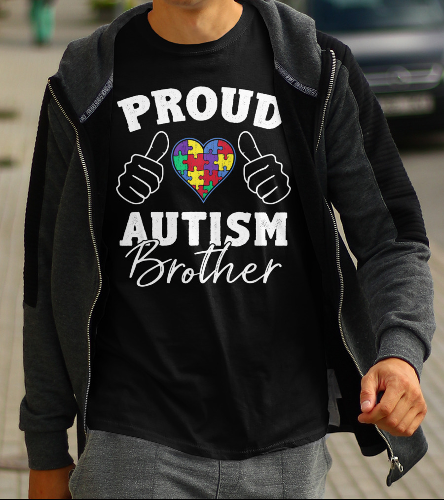 Proud Brother Autism Awareness Heart Puzzle Piece Thumbs Up T-Shirt