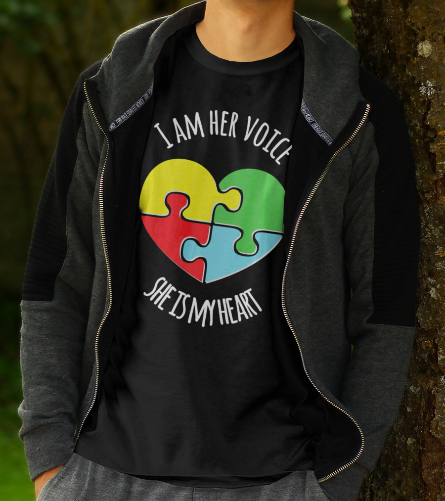 I Am Her Voice Autism Awareness She Is My Heart Puzzle Piece T-Shirt