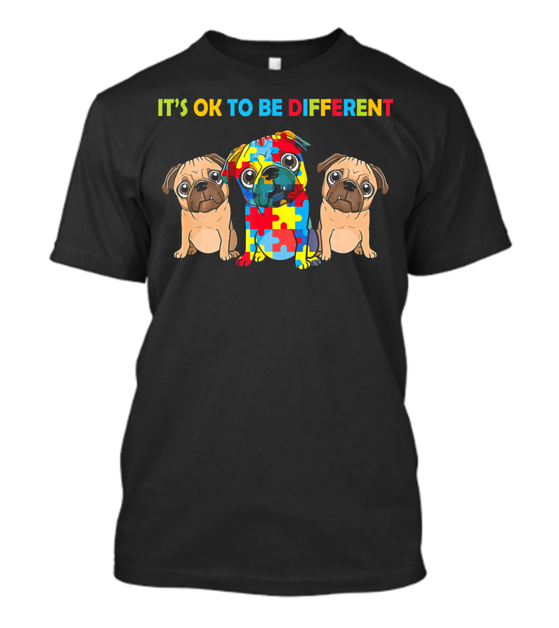 It's OK To Be Different Autism Pug Puzzle Piece T-Shirt
