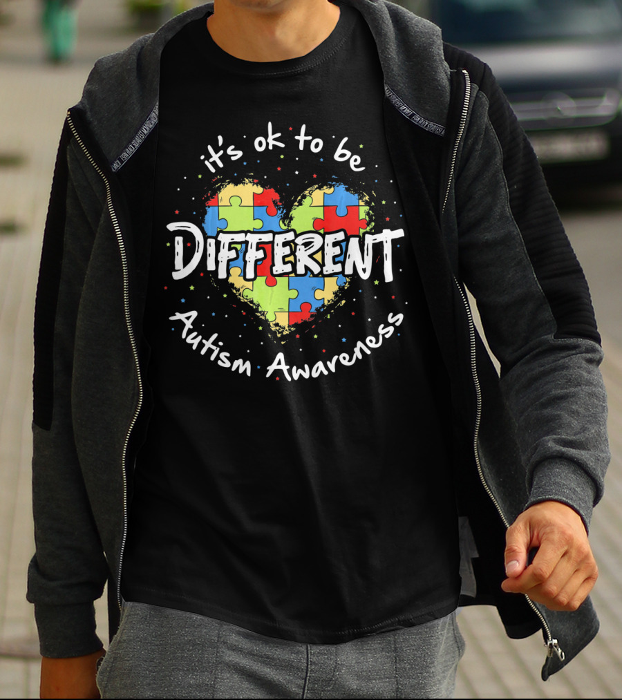 It's Ok To Be Different Autism Awareness Puzzle Heart T-Shirt