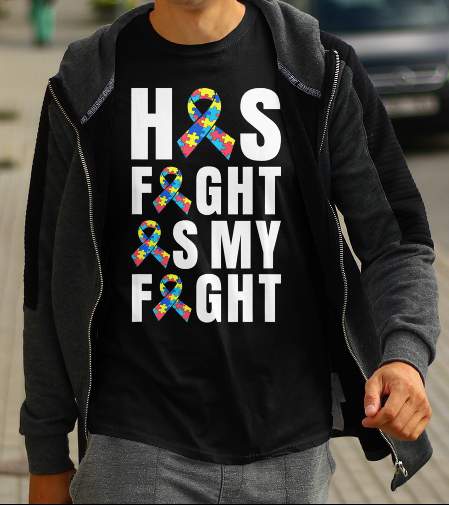 His Fight Is My Fight Autism Awareness Puzzle T-Shirt