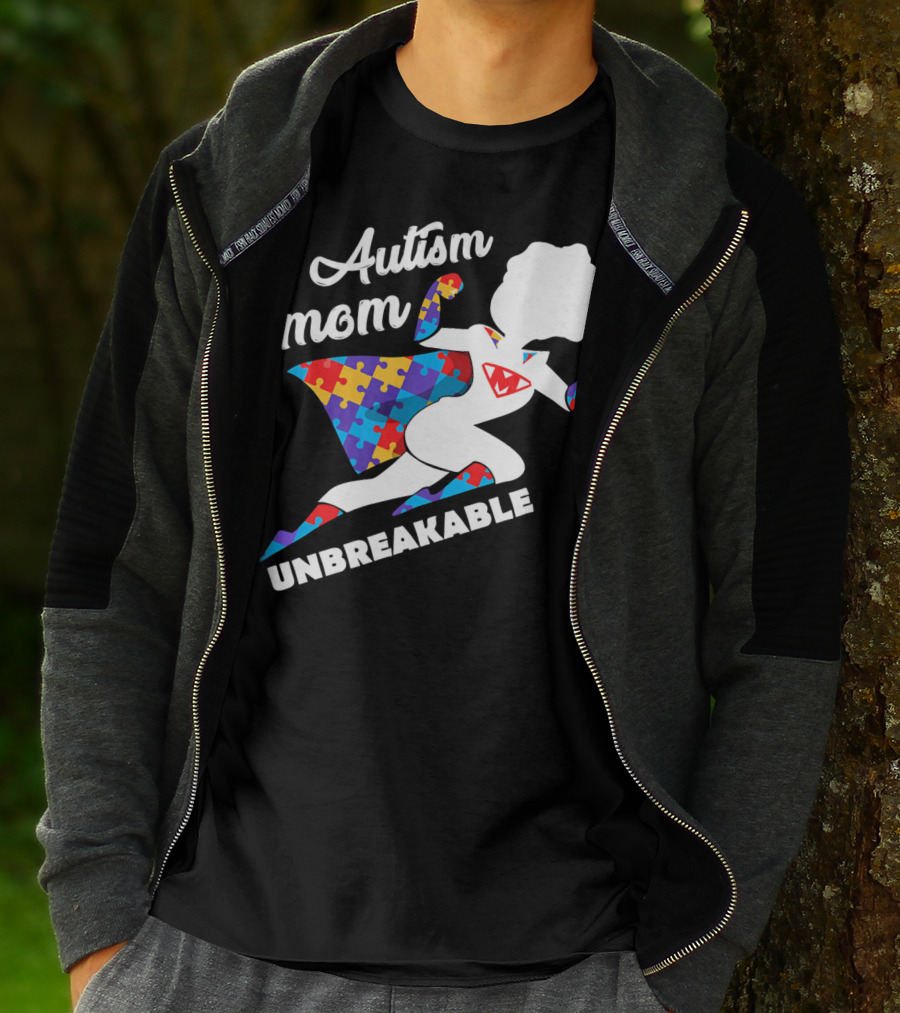 Autism Mom Unbreakable Super Hero Puzzle Piece T-Shirt