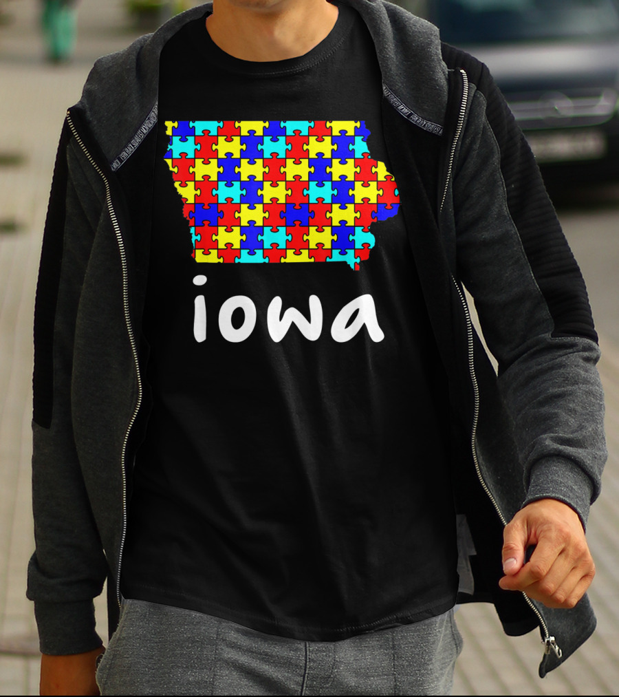 Iowa Puzzle Autism Awareness Ribbon T-Shirt