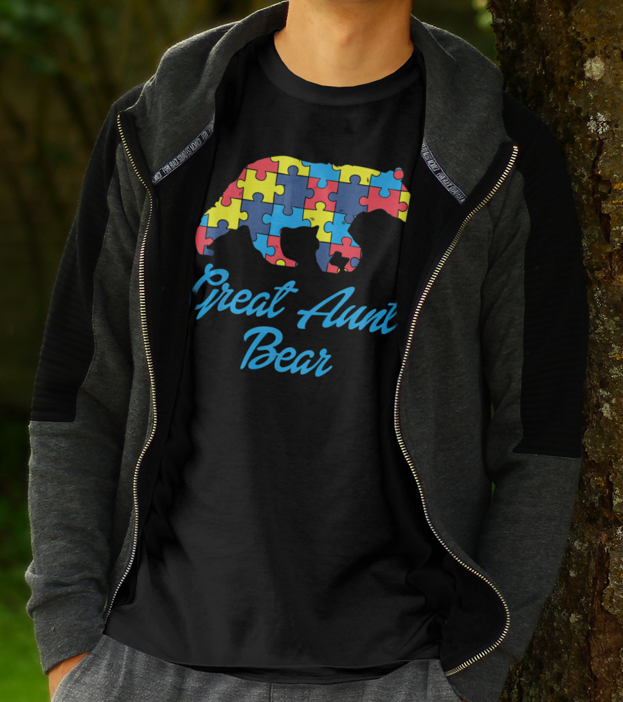 Great Aunt Bear Autism Awareness Puzzle T-Shirt