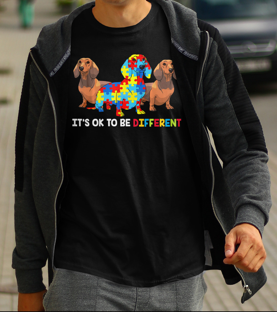 IT'S OK TO BE DIFFERENT Dachshund Autism Puzzle T-Shirt
