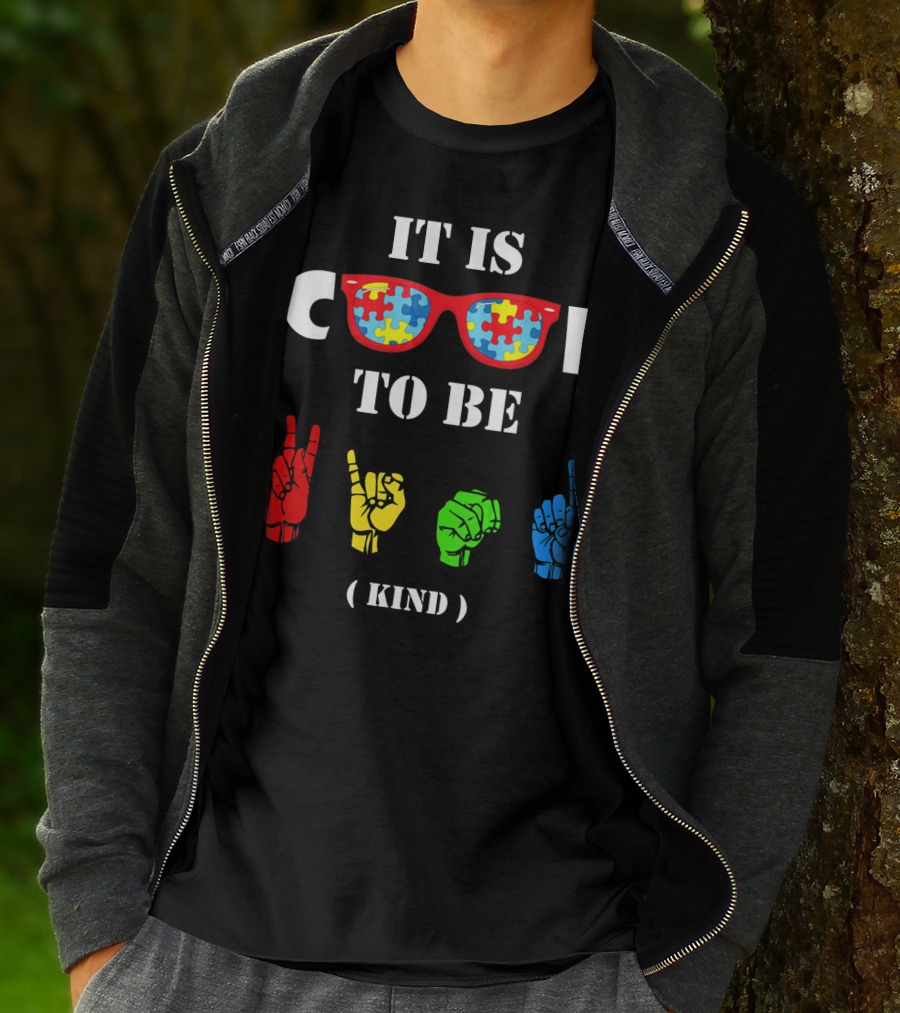 IT IS COOL TO BE KIND Sign Language Autism Awareness Puzzle Glasses T-Shirt