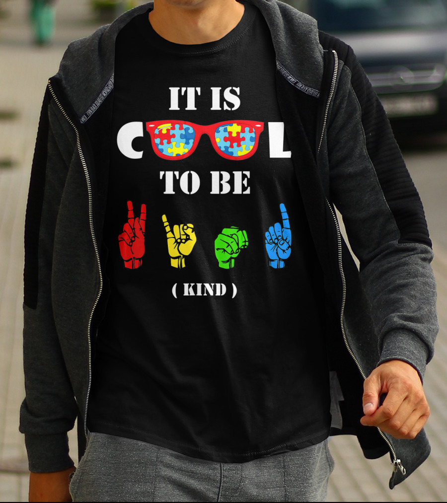 IT IS COOL TO BE KIND Sign Language Autism Awareness Puzzle Glasses T-Shirt