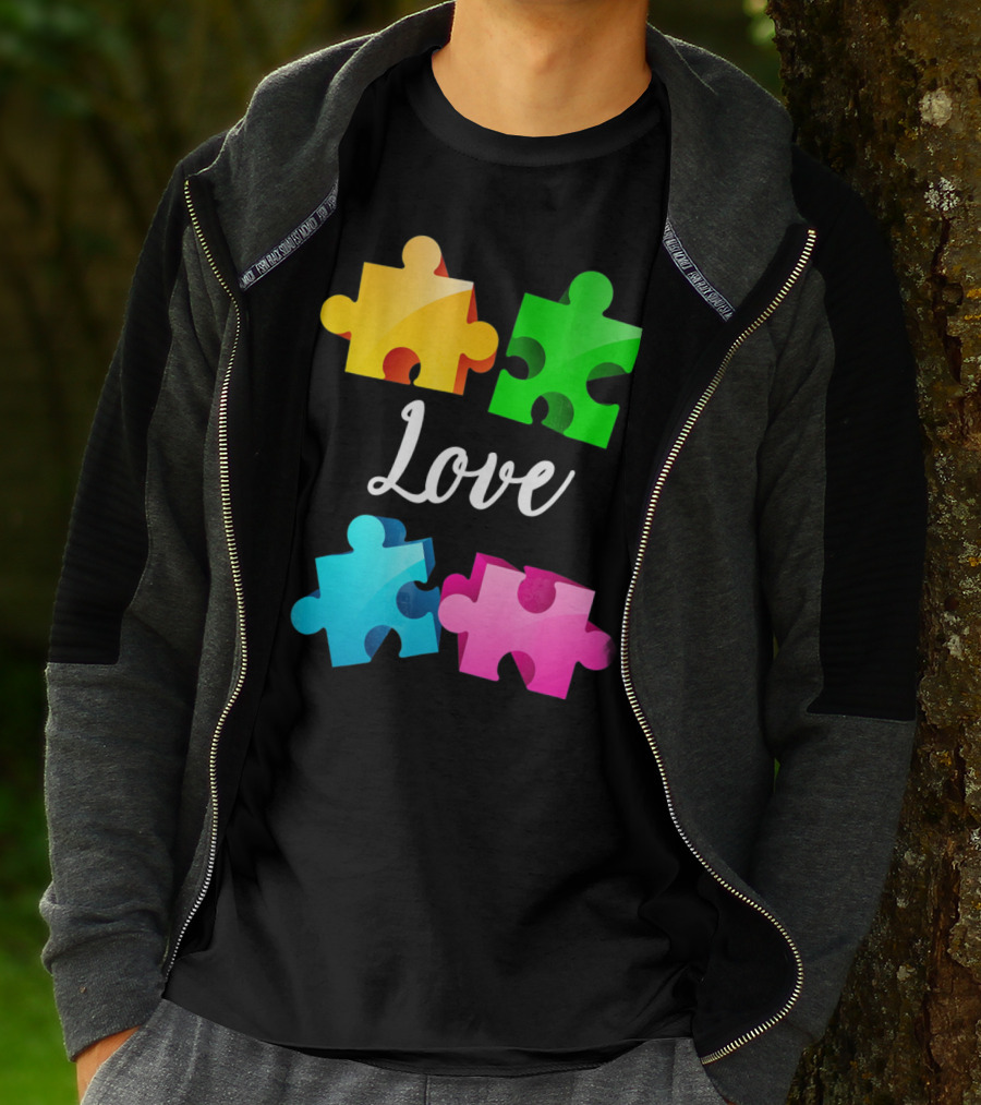 Autism Awareness Love With Colorful Puzzle Pieces T-Shirt