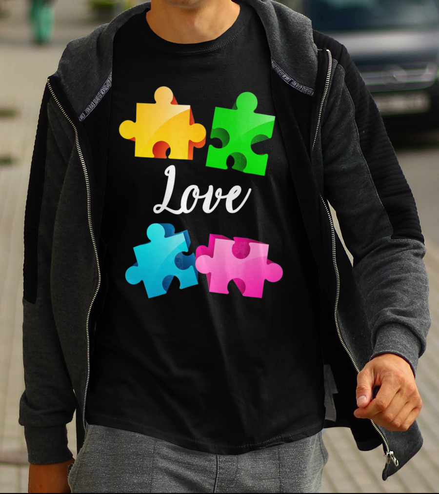 Autism Awareness Love With Colorful Puzzle Pieces T-Shirt
